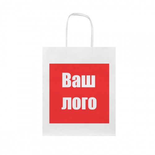 Крафт пакет с кручеными ручками и прямоугольным дном 220*120*250 мм 80 г/м2 белый
